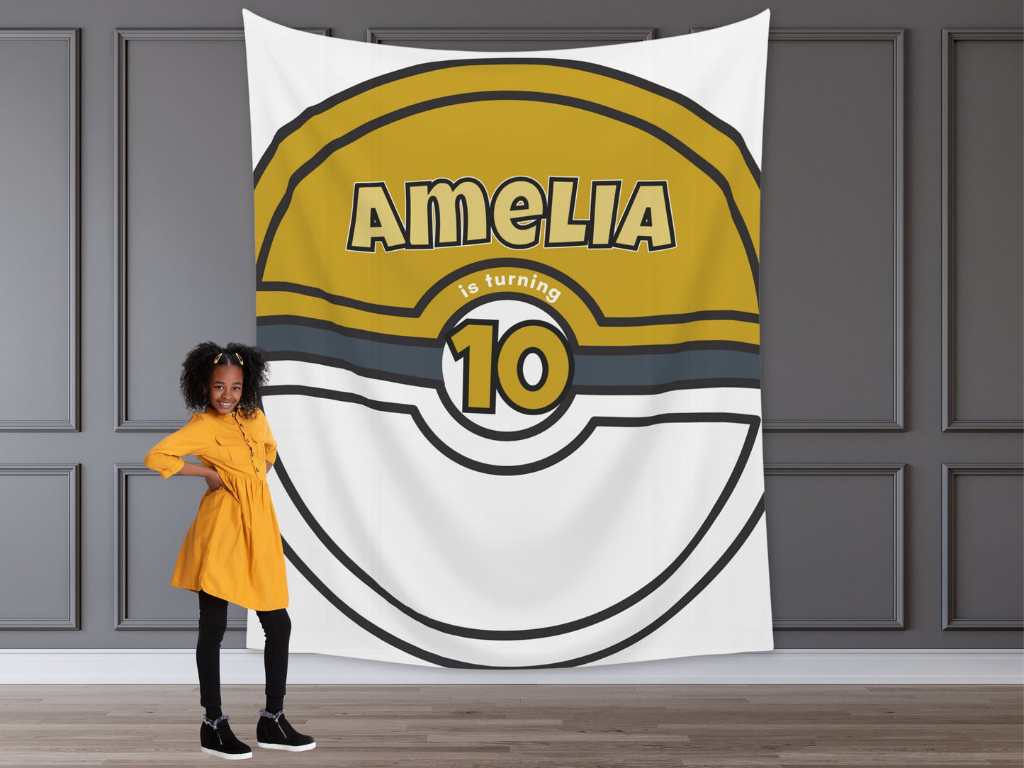 Cartoon Custom Birthday Ball Backdrop | Boy Birthday Party Theme | Red and White Ball or Gold Ball | Poke Party Decorations | Anime Cards