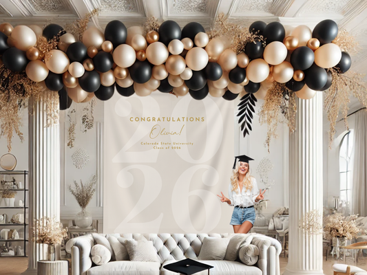Elegant Script Class of 2026 Custom Graduation Party Banner Backdrop