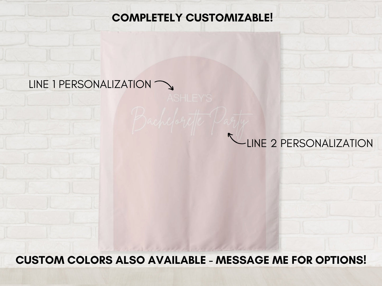 Arch Personalized Party Backdrop | Customizable Banner for Retro Boho Bachelorette, Baby Shower and Birthday Parties | Custom Text and Color