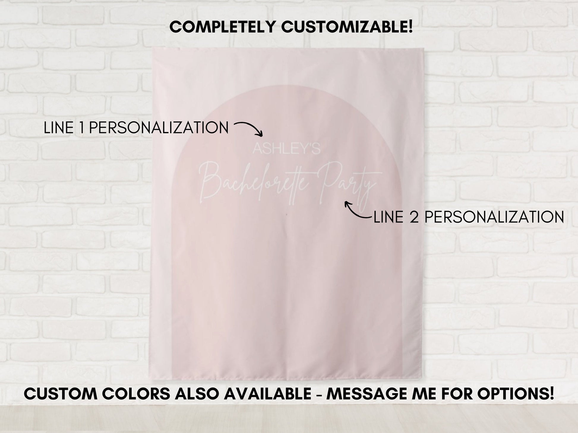 Arch Personalized Party Backdrop | Customizable Banner for Retro Boho Bachelorette, Baby Shower and Birthday Parties | Custom Text and Color