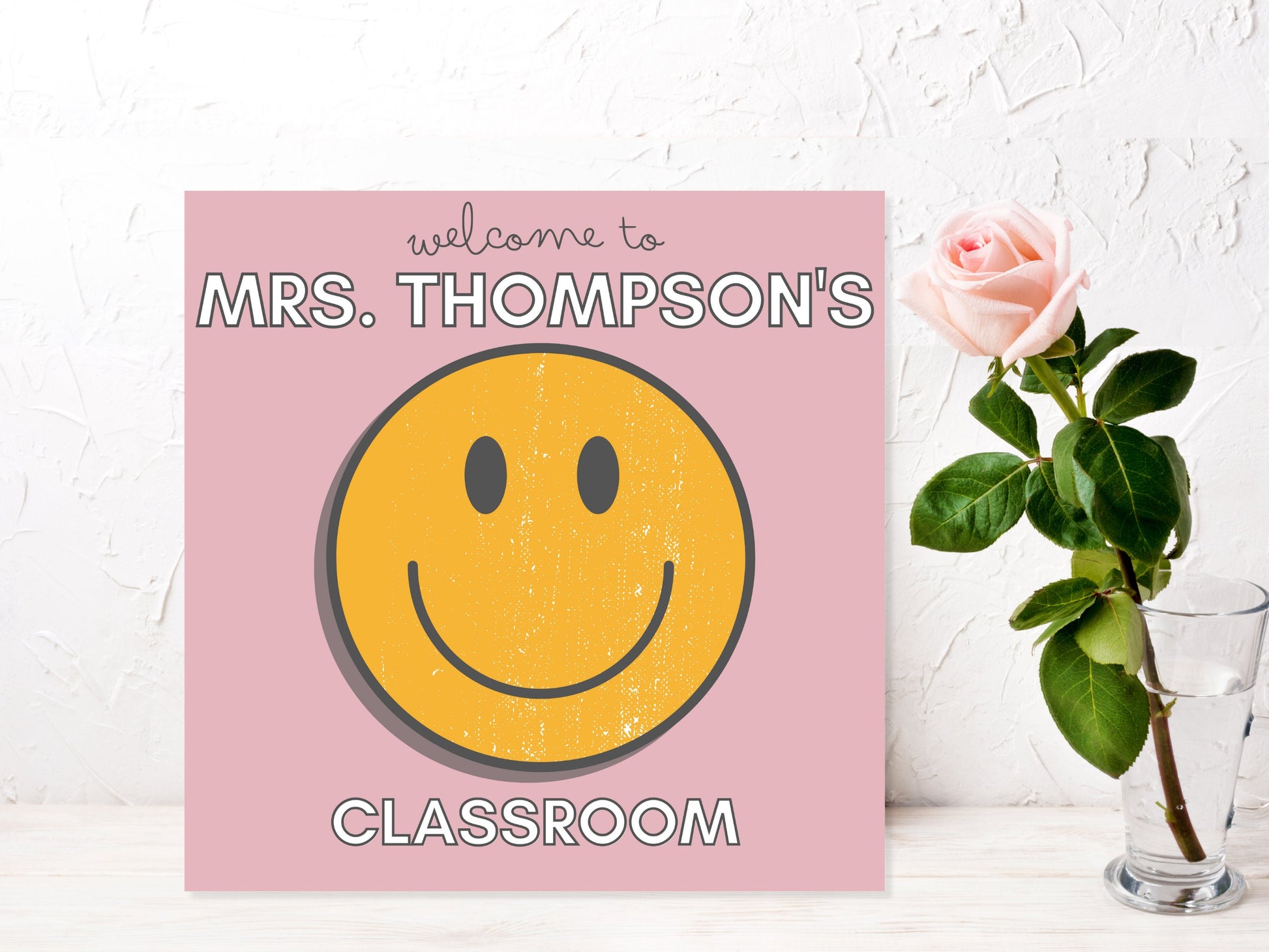 Groovy Boho Retro Smiley Teacher Name Classroom Welcome Sign | Retro Smiley Personalized Teacher Canvas | Classroom Décor | Teacher Gift
