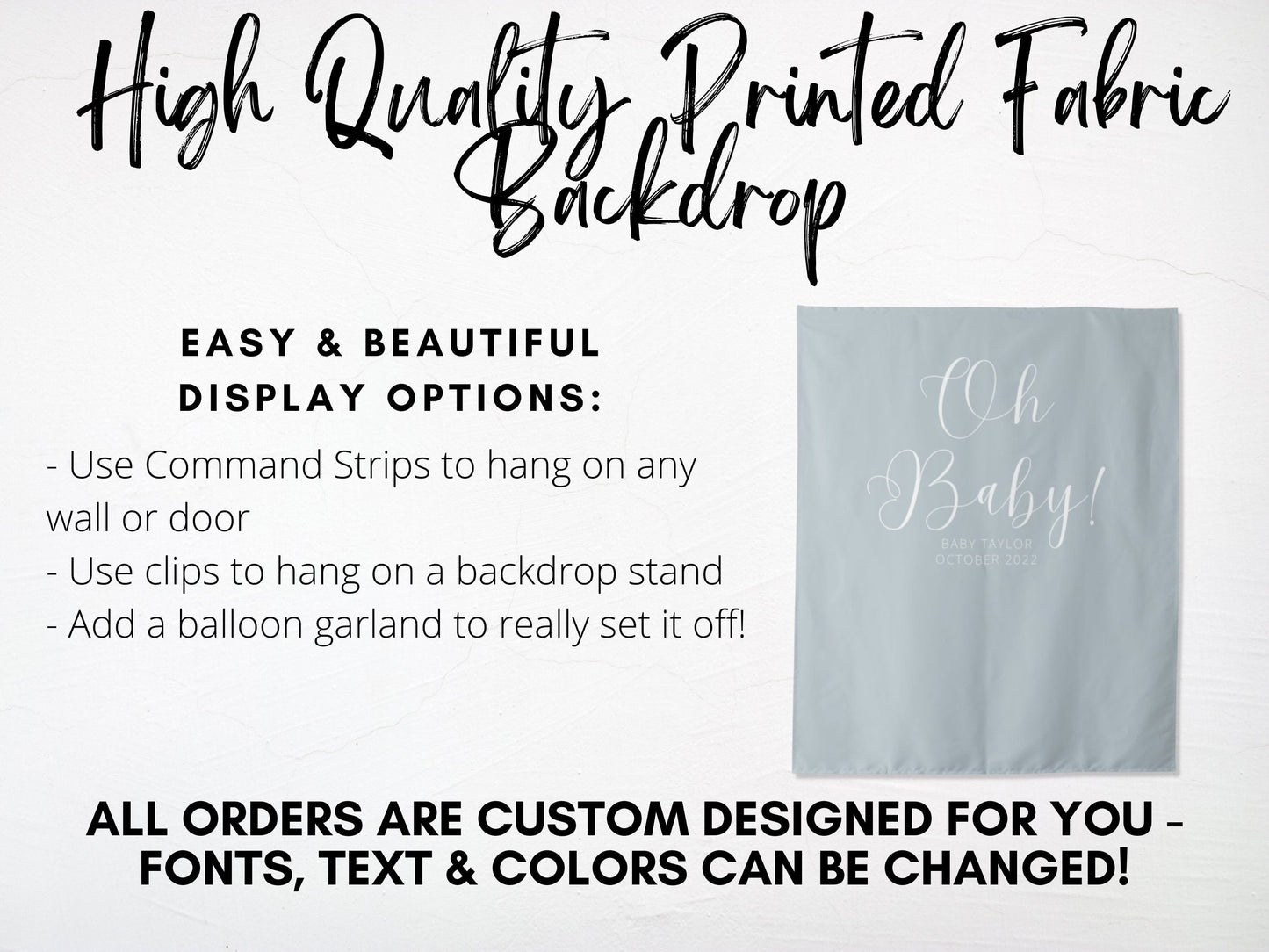 Oh Baby Personalized Baby Shower Banner | Boy or Girl Custom Party Backdrop