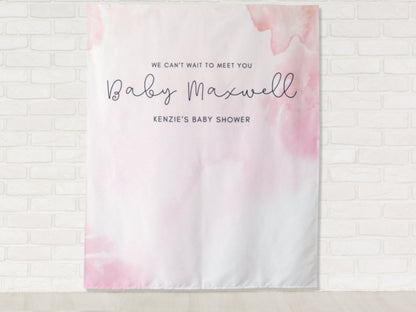 Watercolor Personalized Baby Shower Backdrop | Custom Blue or Pink Paint Party Backdrop