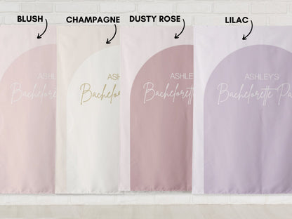 Arch Personalized Party Backdrop | Customizable Banner for Retro Boho Bachelorette, Baby Shower and Birthday Parties | Custom Text and Color