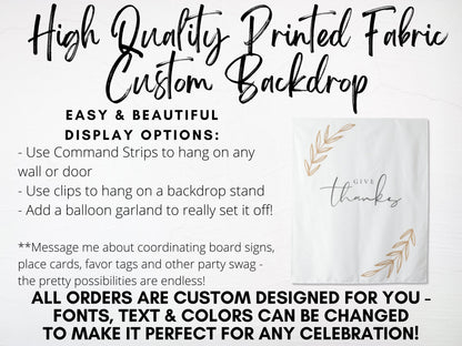 Give Thanks Boho Thanksgiving Custom Backdrop | Custom Thanksgiving or Friendsgiving Party Backdrop
