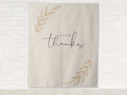 Give Thanks Boho Thanksgiving Custom Backdrop | Custom Thanksgiving or Friendsgiving Party Backdrop