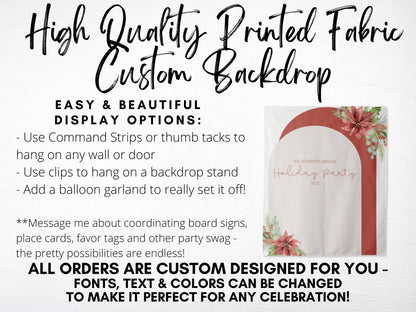 Floral Arch Custom Text Holiday Party Banner| Simple Boho Christmas Party Décor | Red and Green Party Backdrop for Balloon Garland | Logo