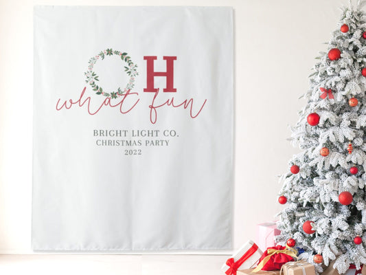 Oh What Fun Custom Holiday Party Backdrop | Christmas Wreath Party Décor