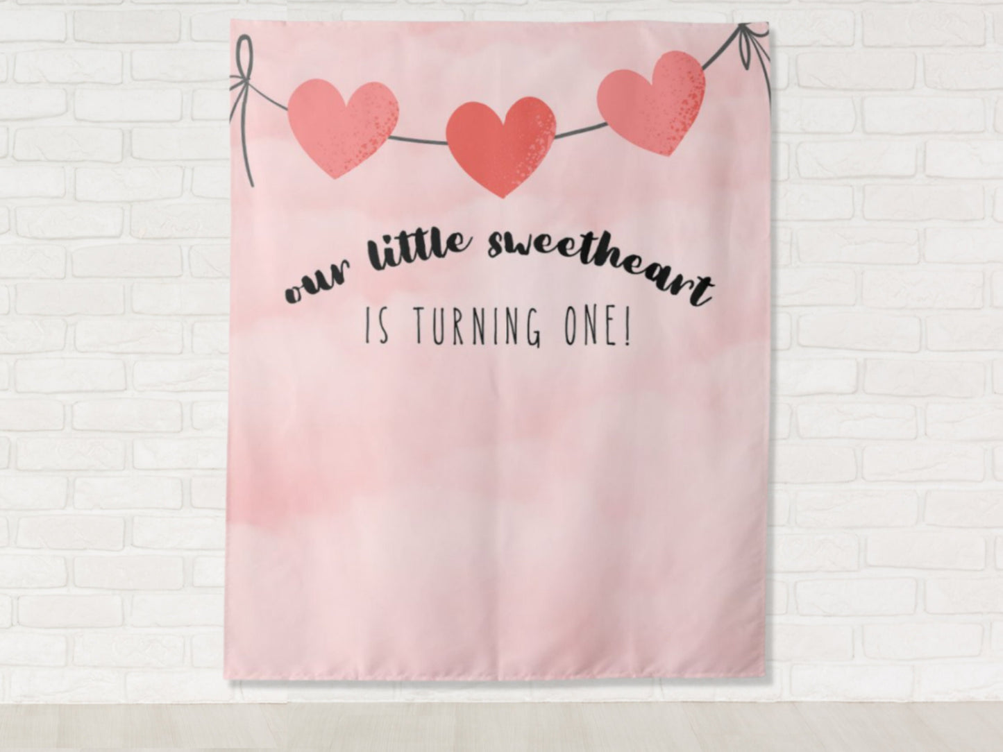 Our Little Sweetheart Heart Garland Custom Birthday Backdrop | Personalized Valentine's Day Photo Booth