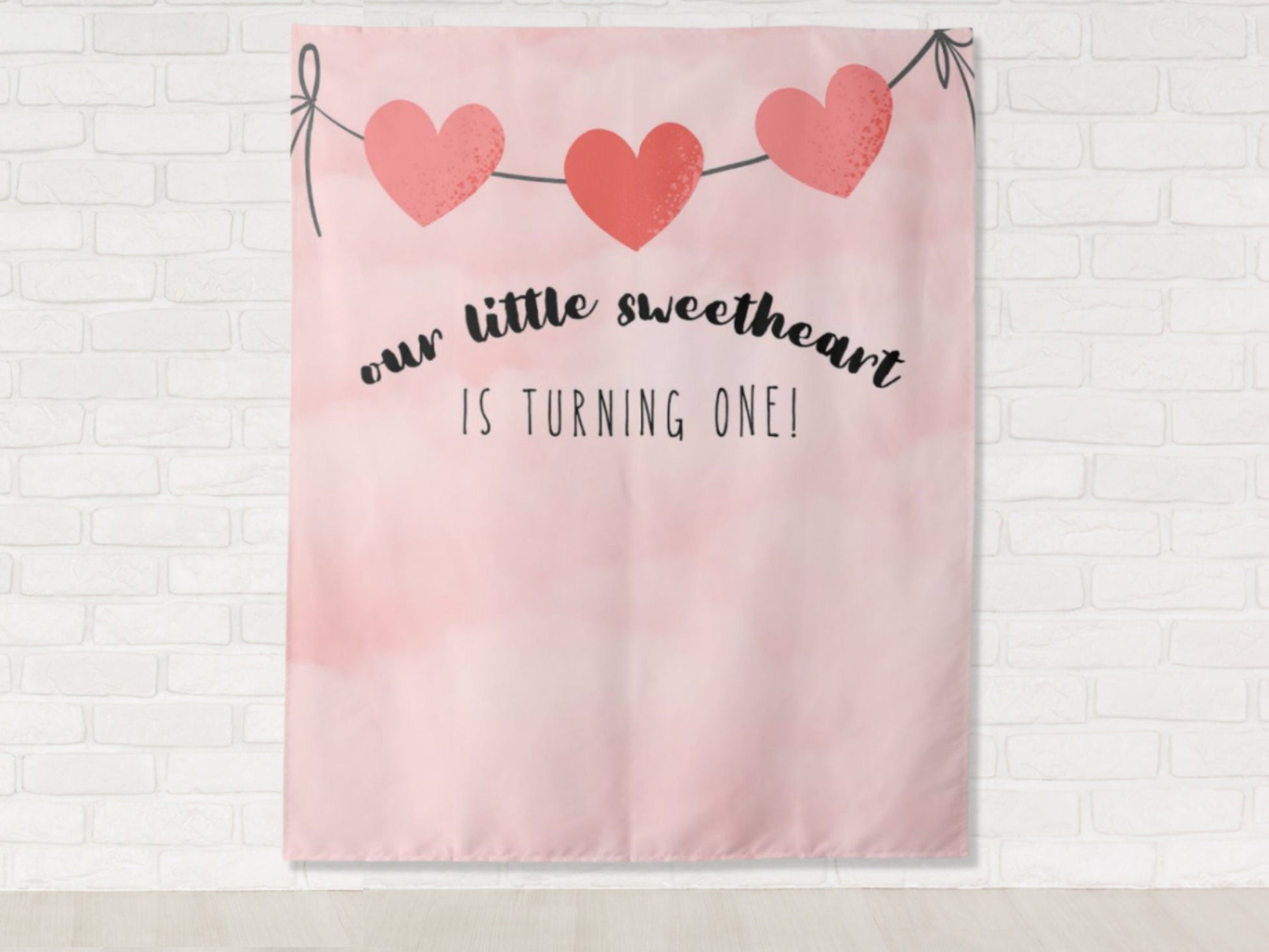 Our Little Sweetheart Heart Garland Custom Birthday Backdrop | Personalized Valentine's Day Photo Booth