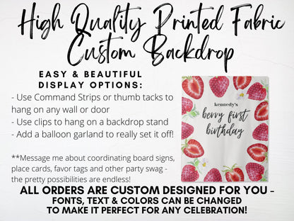Berry First Birthday Custom Birthday Party Backdrop | Personalized Strawberry 1st Birthday Photo Booth