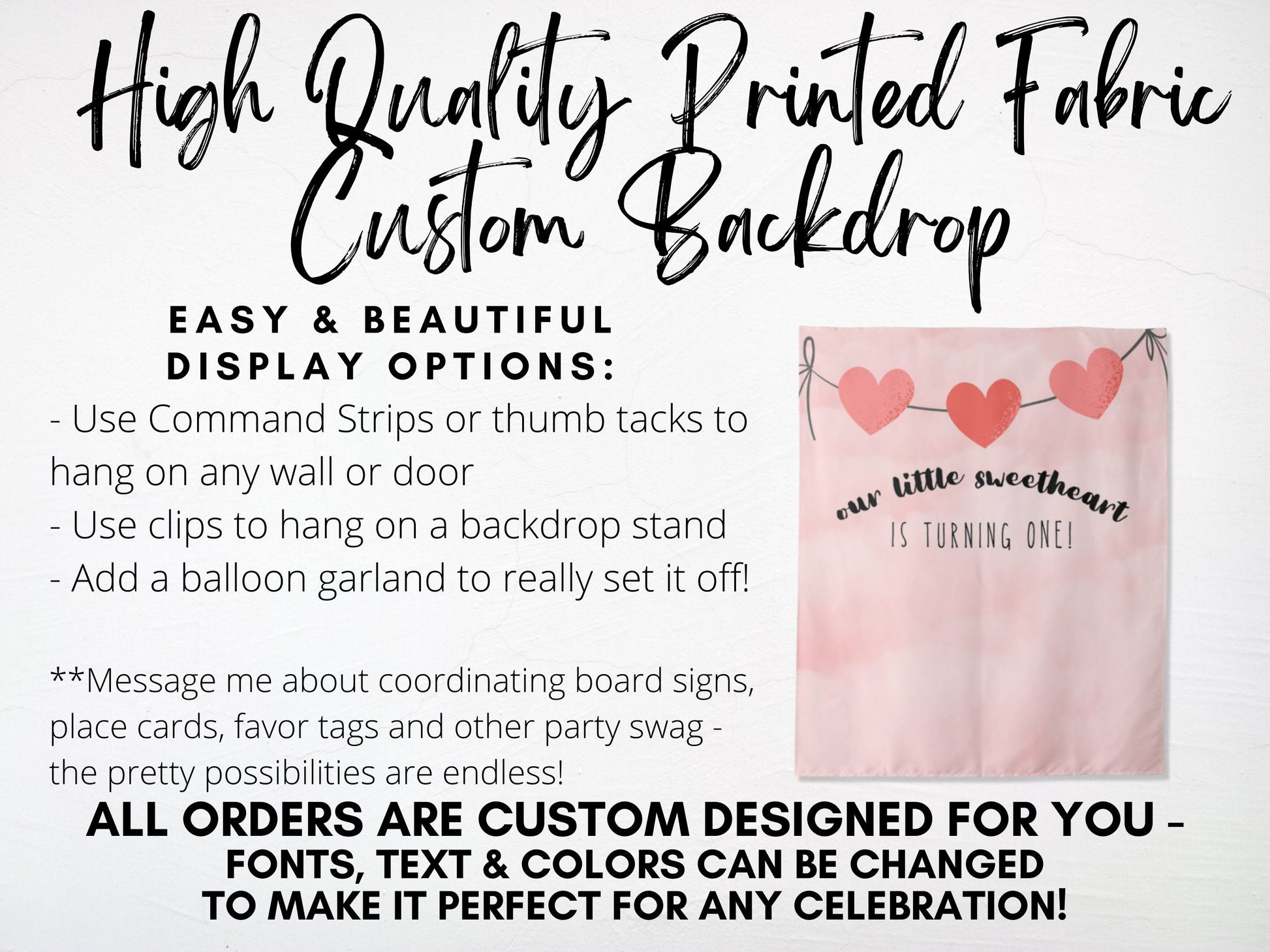 Our Little Sweetheart Heart Garland Custom Birthday Backdrop | Personalized Valentine's Day Photo Booth