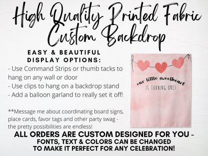 Our Little Sweetheart Heart Garland Custom Birthday Backdrop | Personalized Valentine's Day Photo Booth