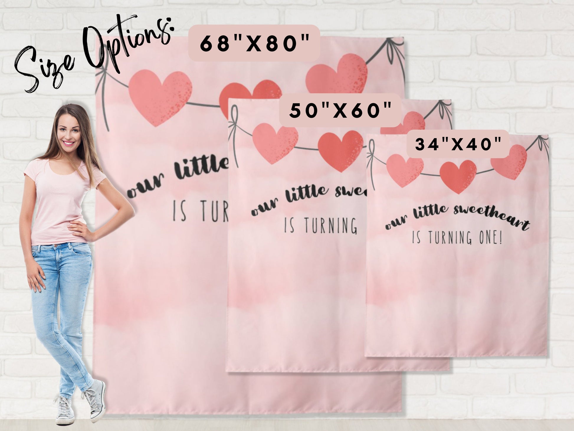 Our Little Sweetheart Heart Garland Custom Birthday Backdrop | Personalized Valentine's Day Photo Booth