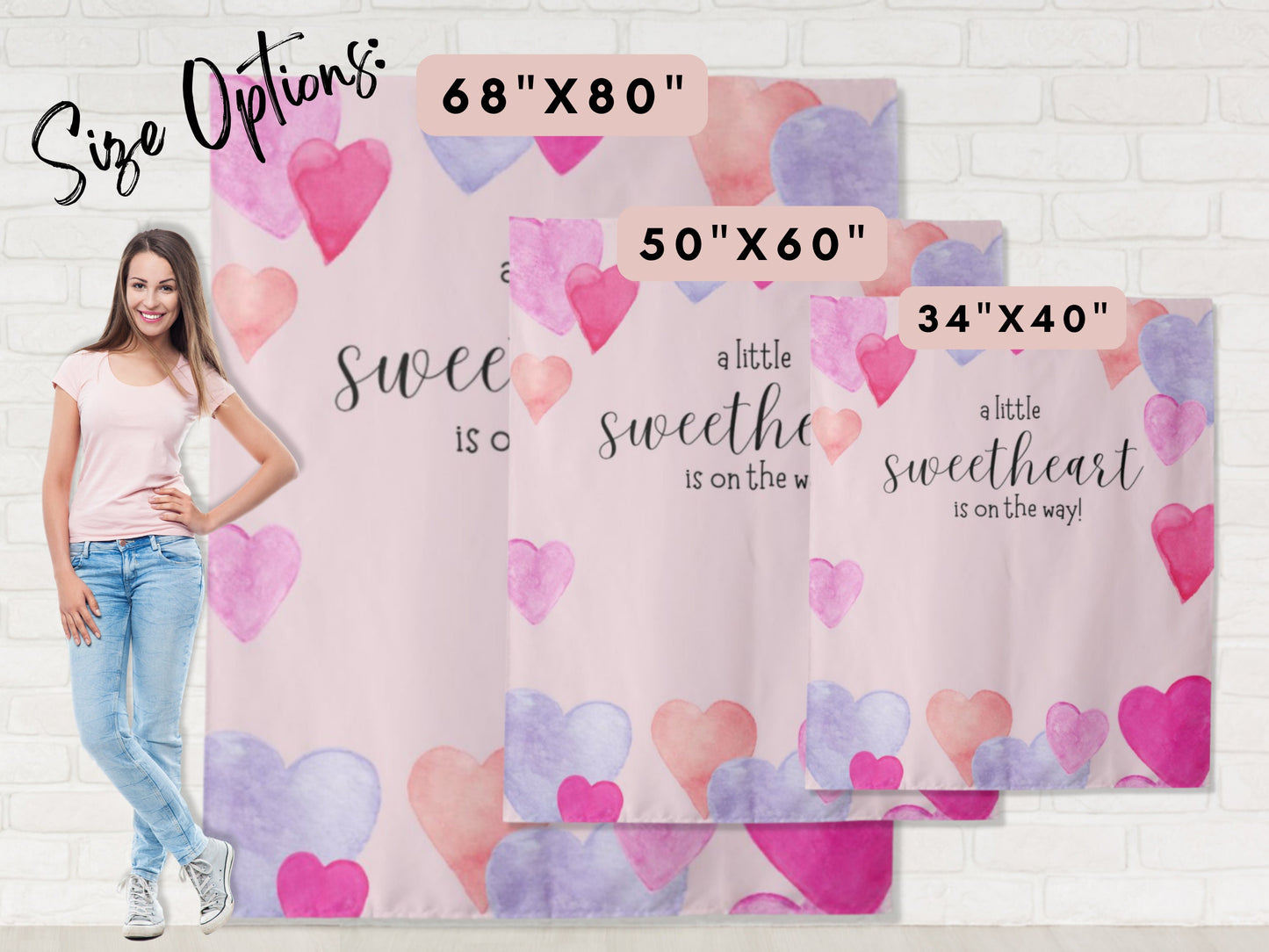 A Little Sweetheart is On The Way Pink Watercolor Hearts Custom Birthday Backdrop | Personalized Valentine's Day Photo Booth
