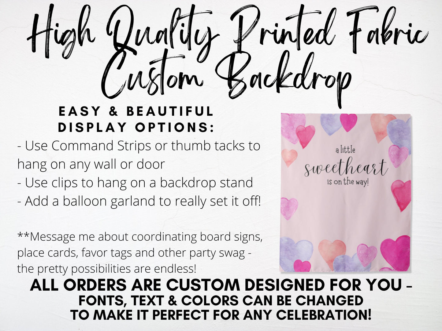 A Little Sweetheart is On The Way Pink Watercolor Hearts Custom Birthday Backdrop | Personalized Valentine's Day Photo Booth