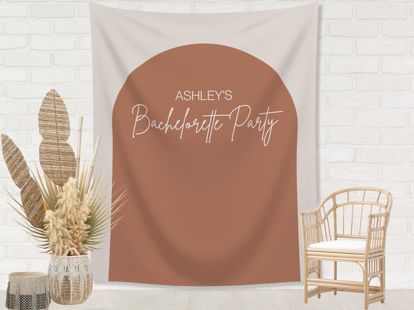 Arch Personalized Party Backdrop | Customizable Banner for Retro Boho Bachelorette, Baby Shower and Birthday Parties | Custom Text and Color
