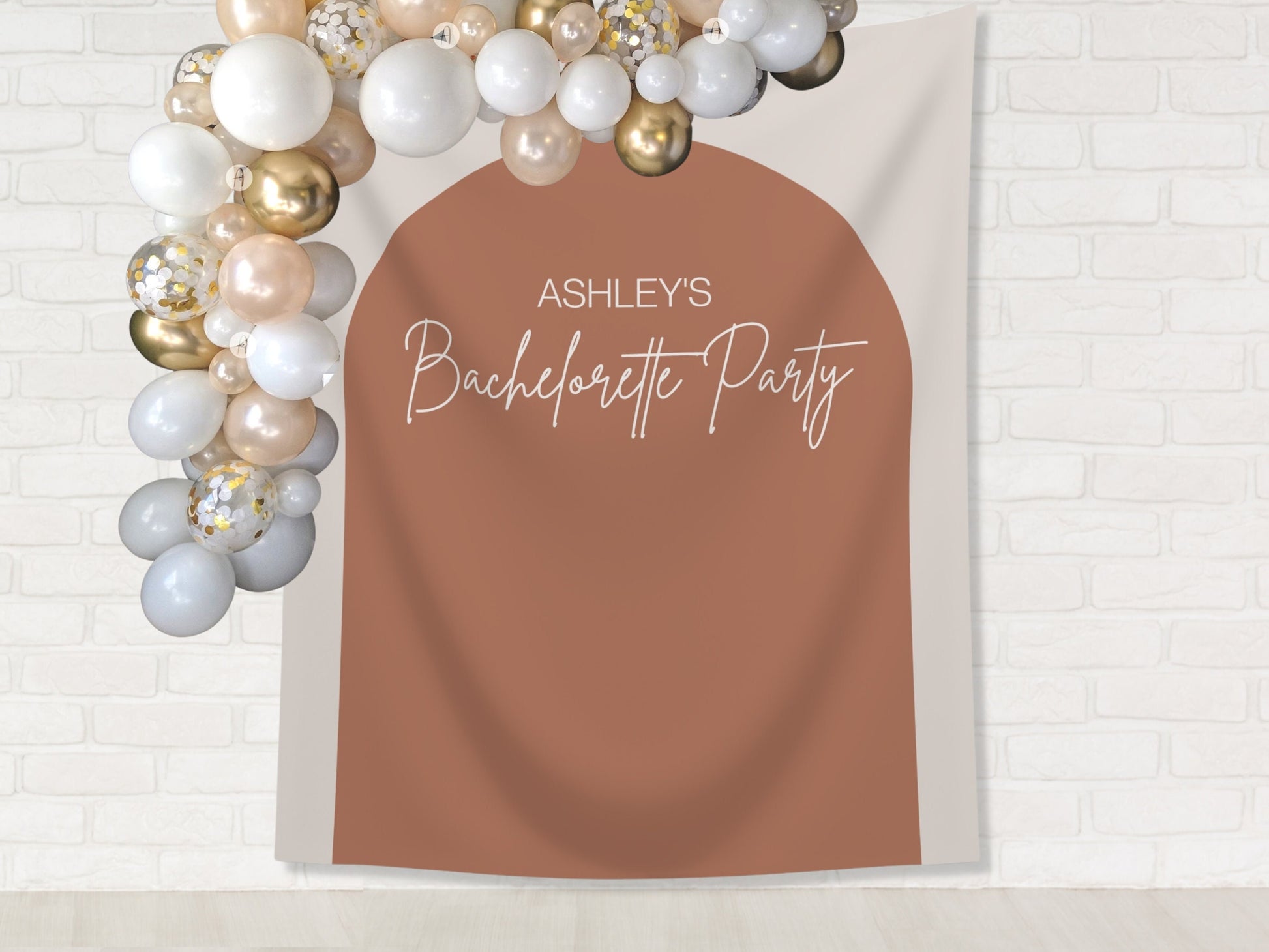 Arch Personalized Party Backdrop | Customizable Banner for Retro Boho Bachelorette, Baby Shower and Birthday Parties | Custom Text and Color