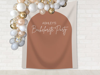 Arch Personalized Party Backdrop | Customizable Banner for Retro Boho Bachelorette, Baby Shower and Birthday Parties | Custom Text and Color