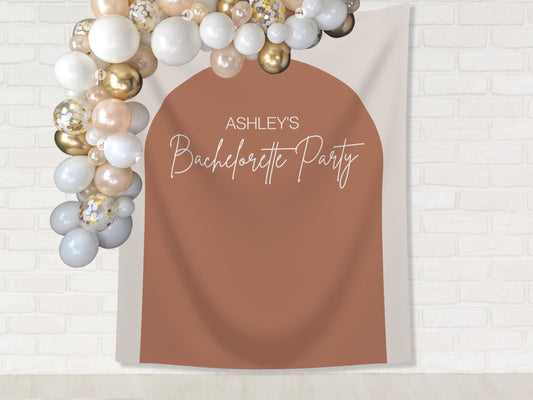 Arch Personalized Party Backdrop | Customizable Banner for Retro Boho Bachelorette, Baby Shower and Birthday Parties | Custom Text and Color