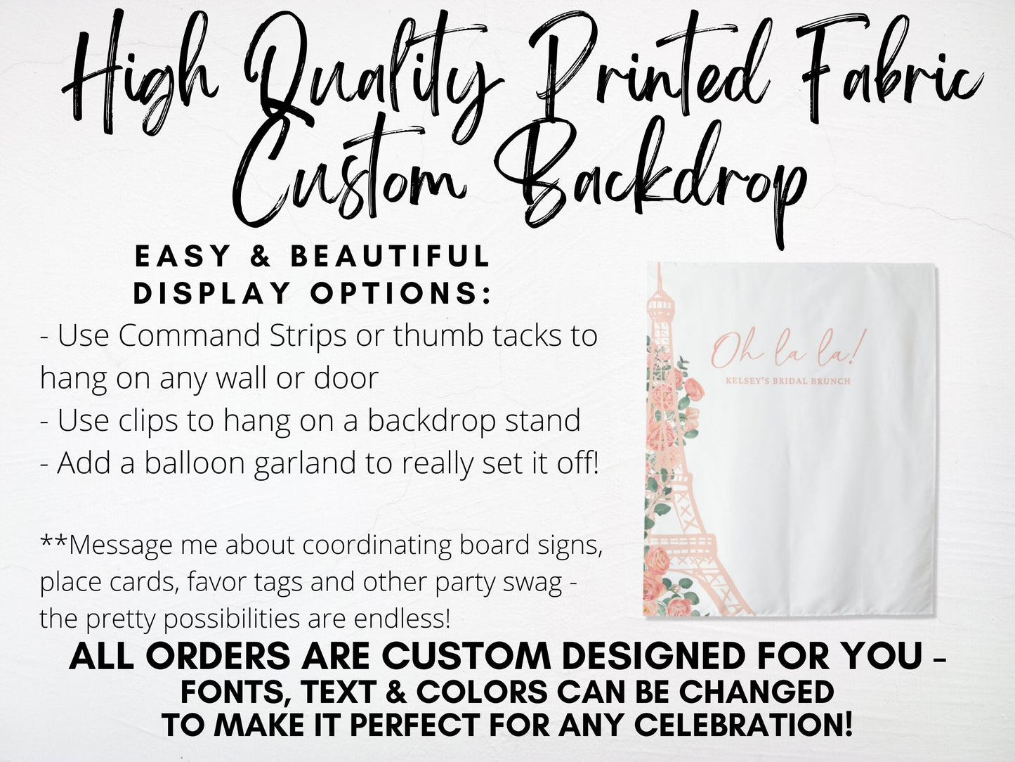 Oh La La! Eiffel Tower Custom Shower Backdrop | Personalized Bridal Shower or Bachelorette Party Photo Booth