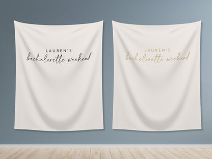 Simple Solid Text Backdrop | Custom Two Line Banner Script and Block | Bachelorette, Engagement, Bridal Shower, Baby Shower, Birthday Party