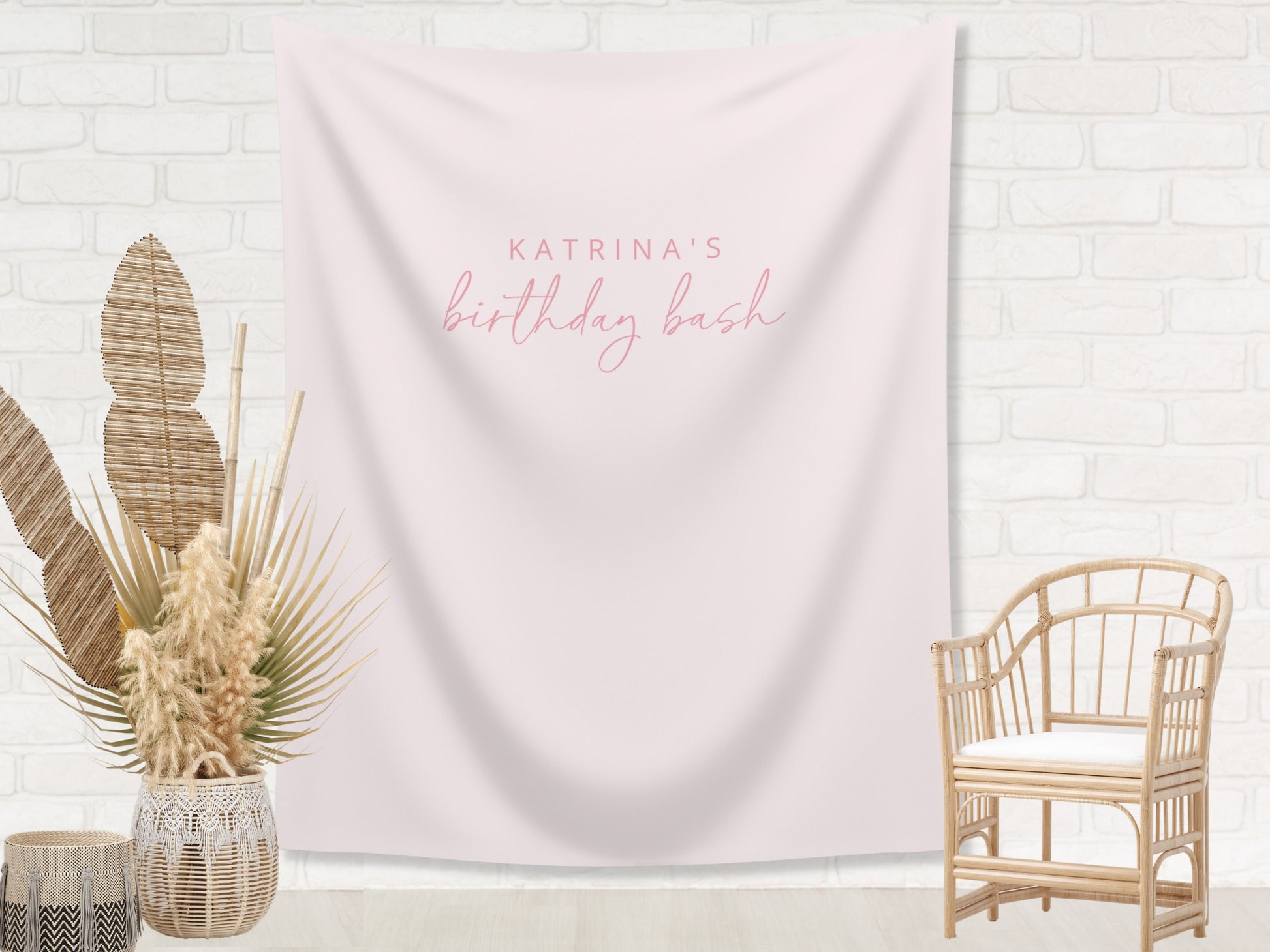 Simple Solid Text Backdrop | Custom Two Line Banner Script and Block | Bachelorette, Engagement, Bridal Shower, Baby Shower, Birthday Party