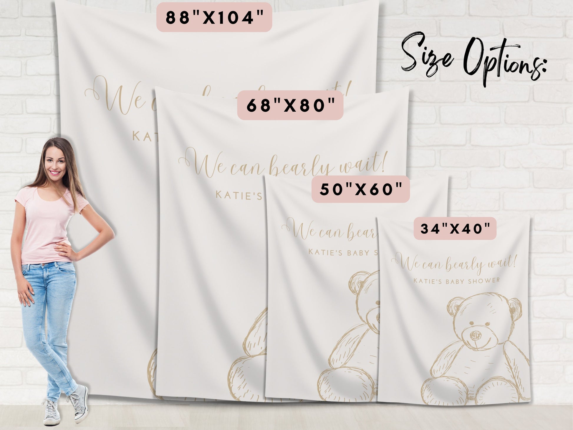 Teddy Bear Custom Baby Shower Banner | We Can Bearly Wait Personalized Party Backdrop | Gender Neutral Baby Shower Décor | Boy Baby Shower