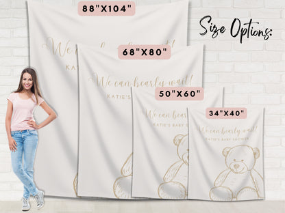 Teddy Bear Custom Baby Shower Banner | We Can Bearly Wait Personalized Party Backdrop | Gender Neutral Baby Shower Décor | Boy Baby Shower