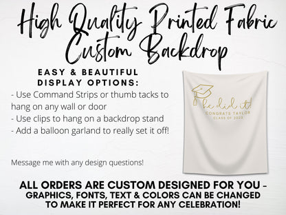 You Did It Class of 2025 Custom Text Graduation Backdrop | She Did It | He Did It Personalized School Colors Banner | Highschool or College