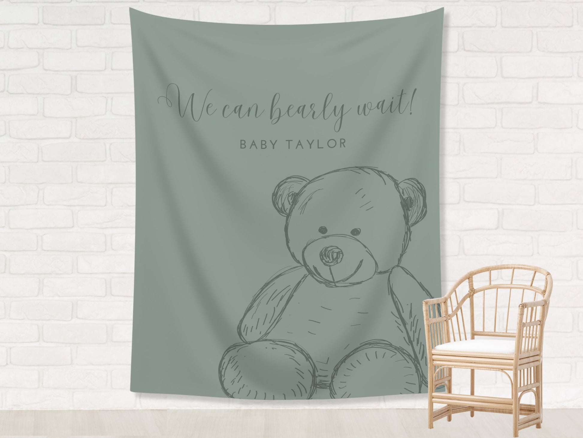 Teddy Bear Custom Baby Shower Banner | We Can Bearly Wait Personalized Party Backdrop | Gender Neutral Baby Shower Décor | Boy Baby Shower