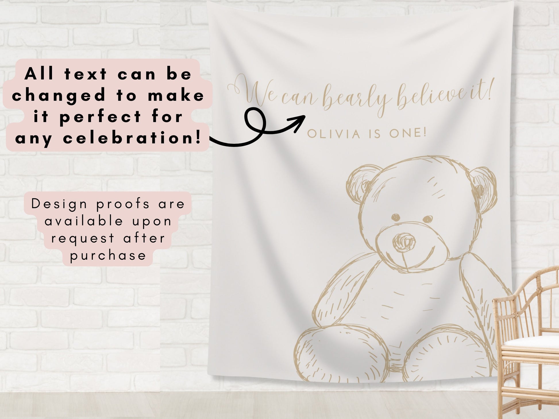 Teddy Bear Custom Baby Shower Banner | We Can Bearly Wait Personalized Party Backdrop | Gender Neutral Baby Shower Décor | Boy Baby Shower