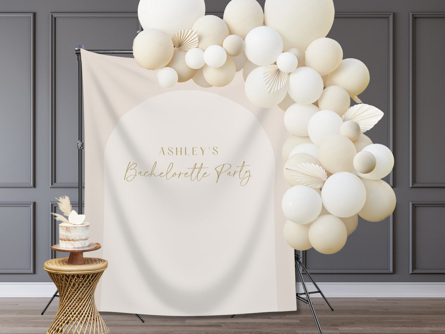 Arch Custom Text Party Banner| Personalized Arch Backdrop Retro Boho Bachelorette, Baby Shower and Birthday Party | Custom Name Banner