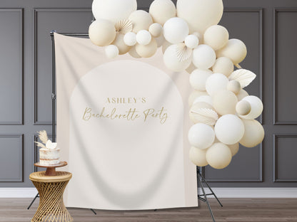 Arch Custom Text Party Banner| Personalized Arch Backdrop Retro Boho Bachelorette, Baby Shower and Birthday Party | Custom Name Banner