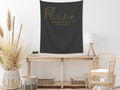 You Did It Class of 2025 Custom Text Graduation Backdrop | She Did It | He Did It Personalized School Colors Banner | Highschool or College