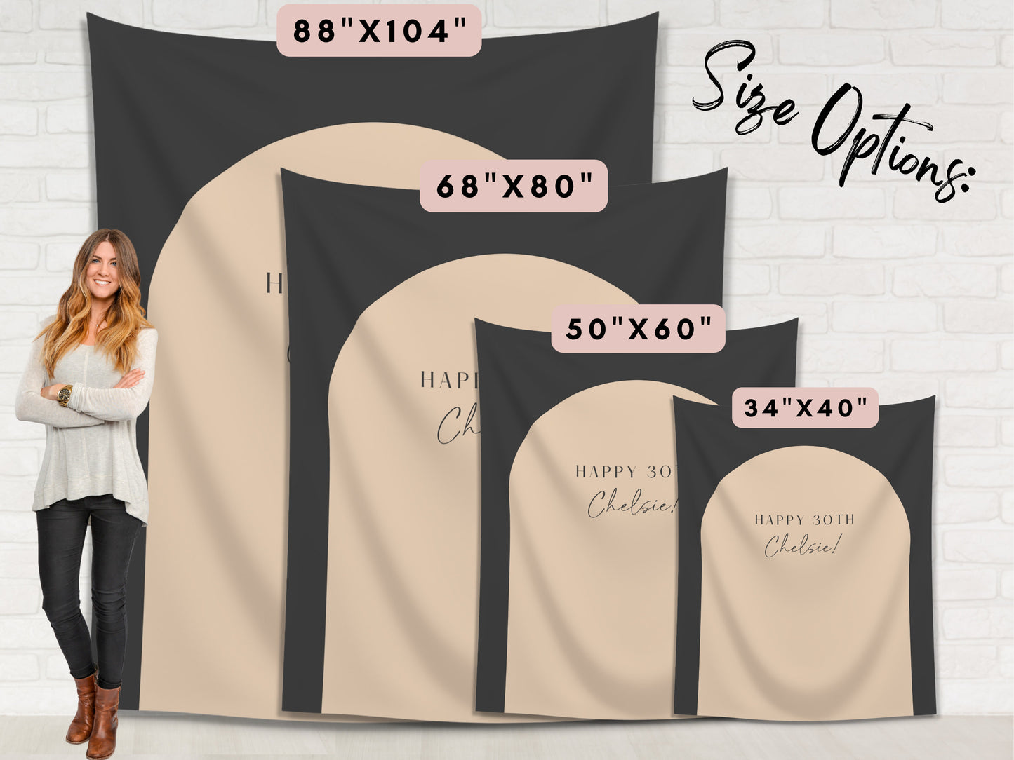 Arch Custom Text Party Banner| Personalized Arch Backdrop Retro Boho Bachelorette, Baby Shower and Birthday Party | Custom Name Banner