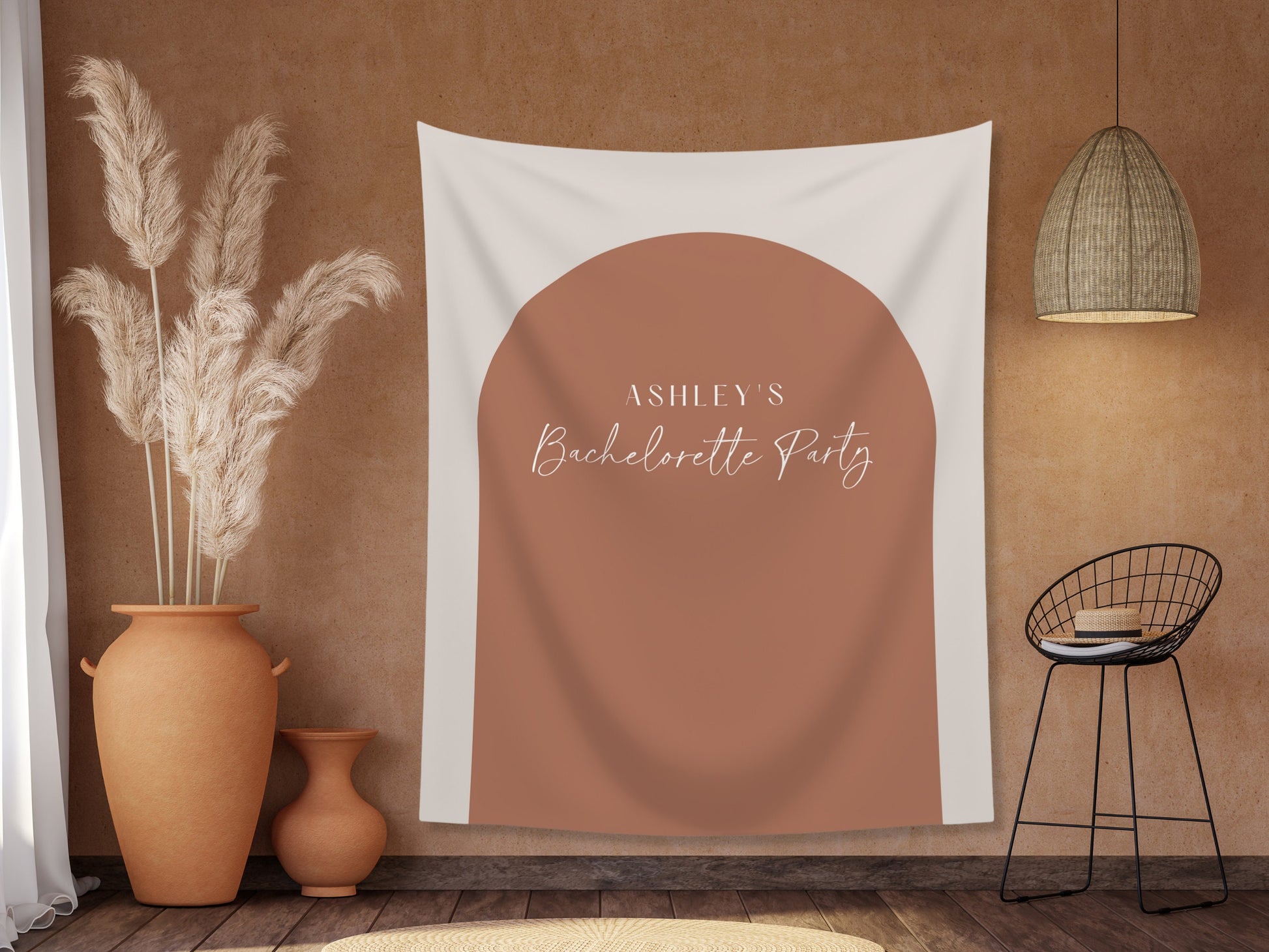 Arch Custom Text Party Banner| Personalized Arch Backdrop Retro Boho Bachelorette, Baby Shower and Birthday Party | Custom Name Banner