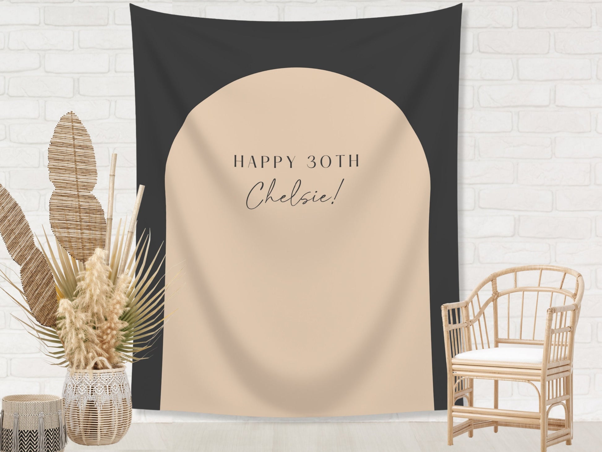 Arch Custom Text Party Banner| Personalized Arch Backdrop Retro Boho Bachelorette, Baby Shower and Birthday Party | Custom Name Banner