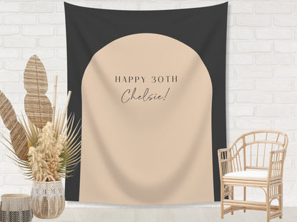 Arch Custom Text Party Banner| Personalized Arch Backdrop Retro Boho Bachelorette, Baby Shower and Birthday Party | Custom Name Banner