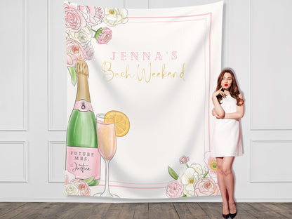Champagne Bachelorette Party Custom Backdrop | Pink Floral Champagne Bottle Bach Weekend Personalized Banner | Bridal Brunch | Baby Shower
