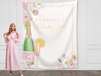 Champagne Bachelorette Party Custom Backdrop | Pink Floral Champagne Bottle Bach Weekend Personalized Banner | Bridal Brunch | Baby Shower
