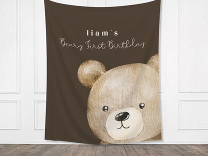 Beary First Birthday Party Customizable Banner | Bear-y 1st Birthday Boy | Teddy Bear Backdrop Décor | Bearly Wait Baby Shower Gender Reveal
