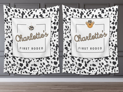 First Rodeo Customizable 1st Birthday Backdrop | Cow Print Custom Farm or Barn Party Banner