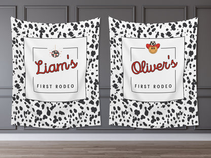 First Rodeo Customizable 1st Birthday Backdrop | Cow Print Custom Farm or Barn Party Banner