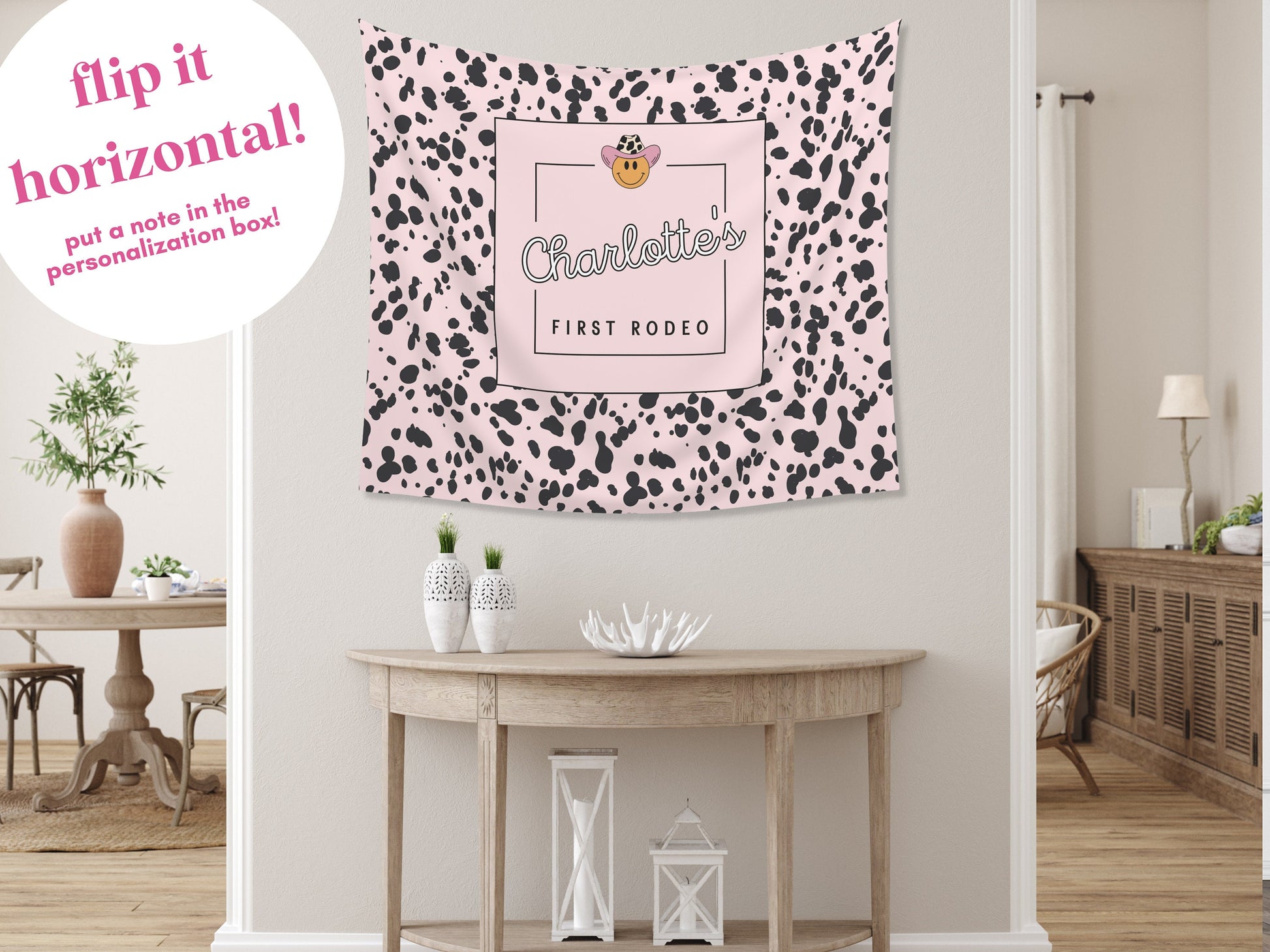 First Rodeo Customizable 1st Birthday Backdrop | Cow Print Custom Farm or Barn Party Banner