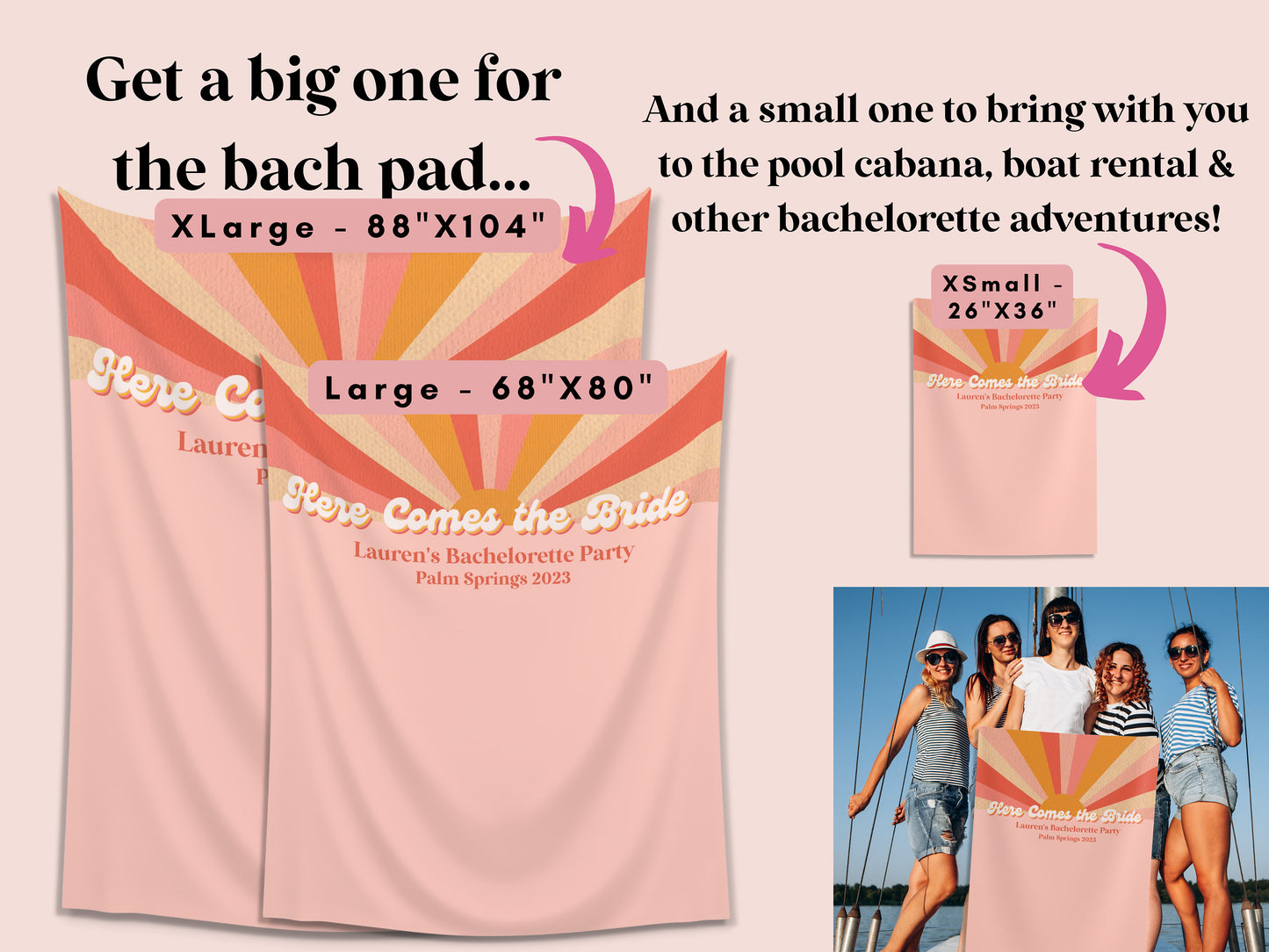 Here Comes the Bride Retro Customizable Bachelorette Party Backdrop | Dazed & Engaged Bach Weekend Décor | Here Comes the Sun Backdrop