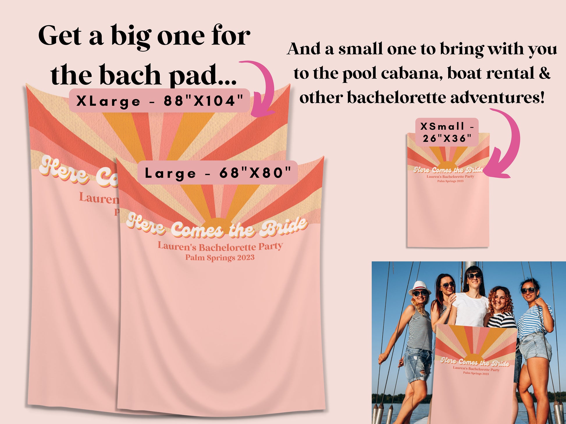 Here Comes the Bride Retro Customizable Bachelorette Party Backdrop | Dazed & Engaged Bach Weekend Décor | Here Comes the Sun Backdrop