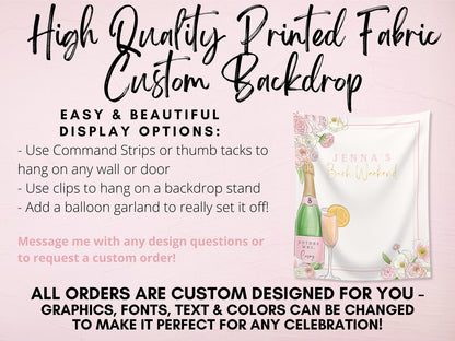 Champagne Bachelorette Party Custom Backdrop | Pink Floral Champagne Bottle Bach Weekend Personalized Banner | Bridal Brunch | Baby Shower