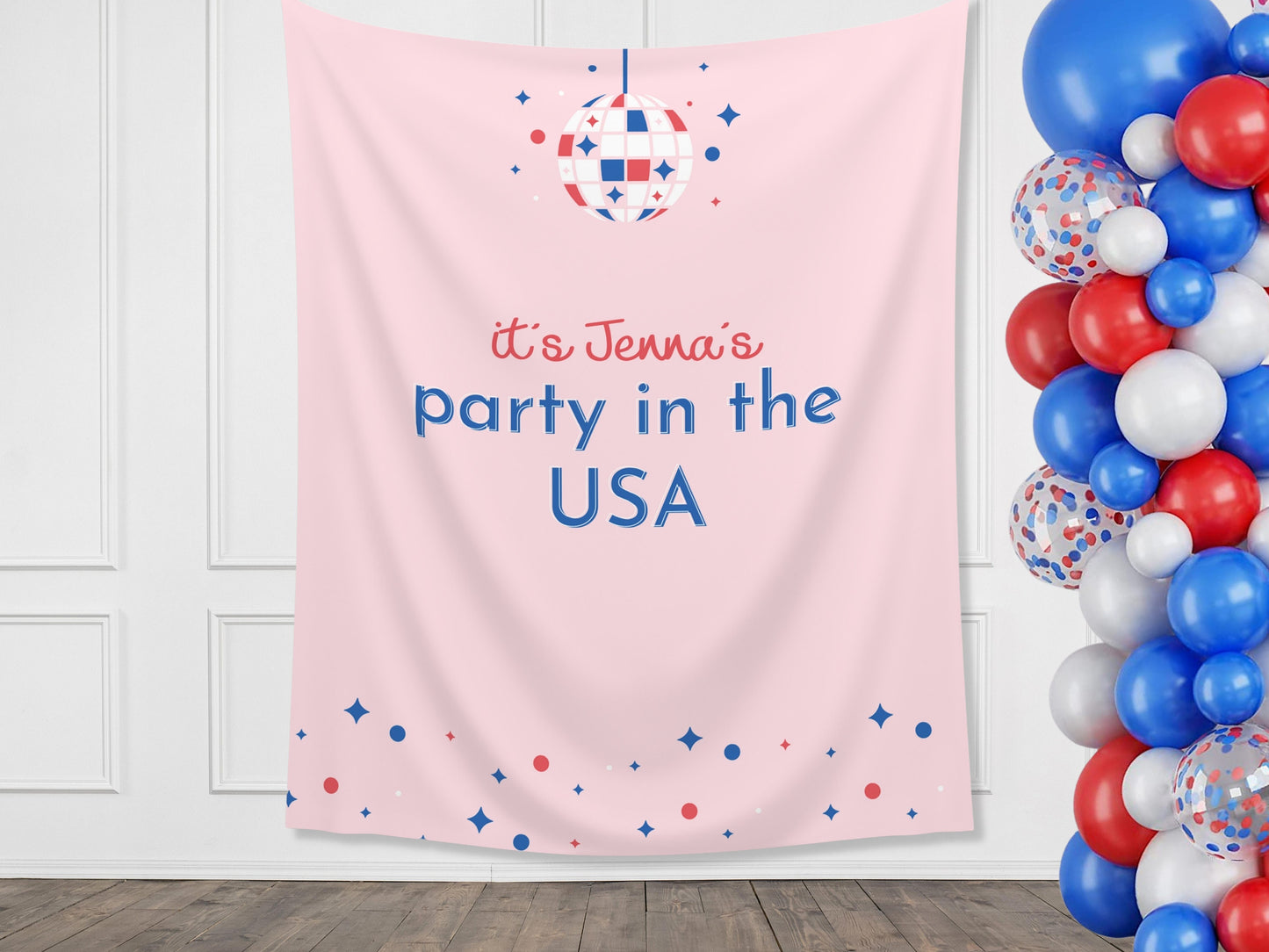 It's a Party in the USA Custom Text Party Backdrop | 4th of July Personalized Banner | Birthday, Bachelorette, 30th, Pool Party or BBQ Décor