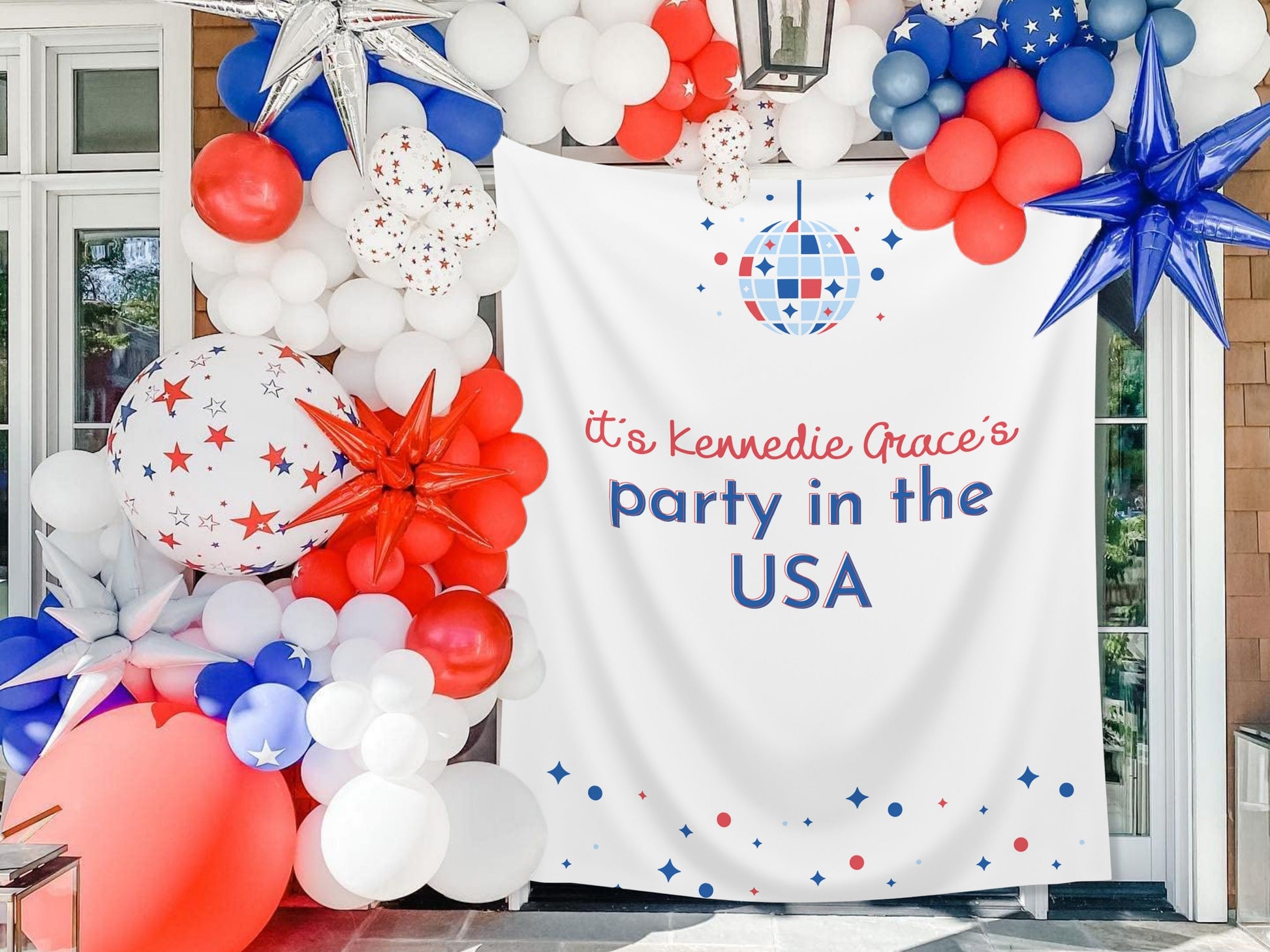 It's a Party in the USA Custom Text Party Backdrop | 4th of July Personalized Banner | Birthday, Bachelorette, 30th, Pool Party or BBQ Décor